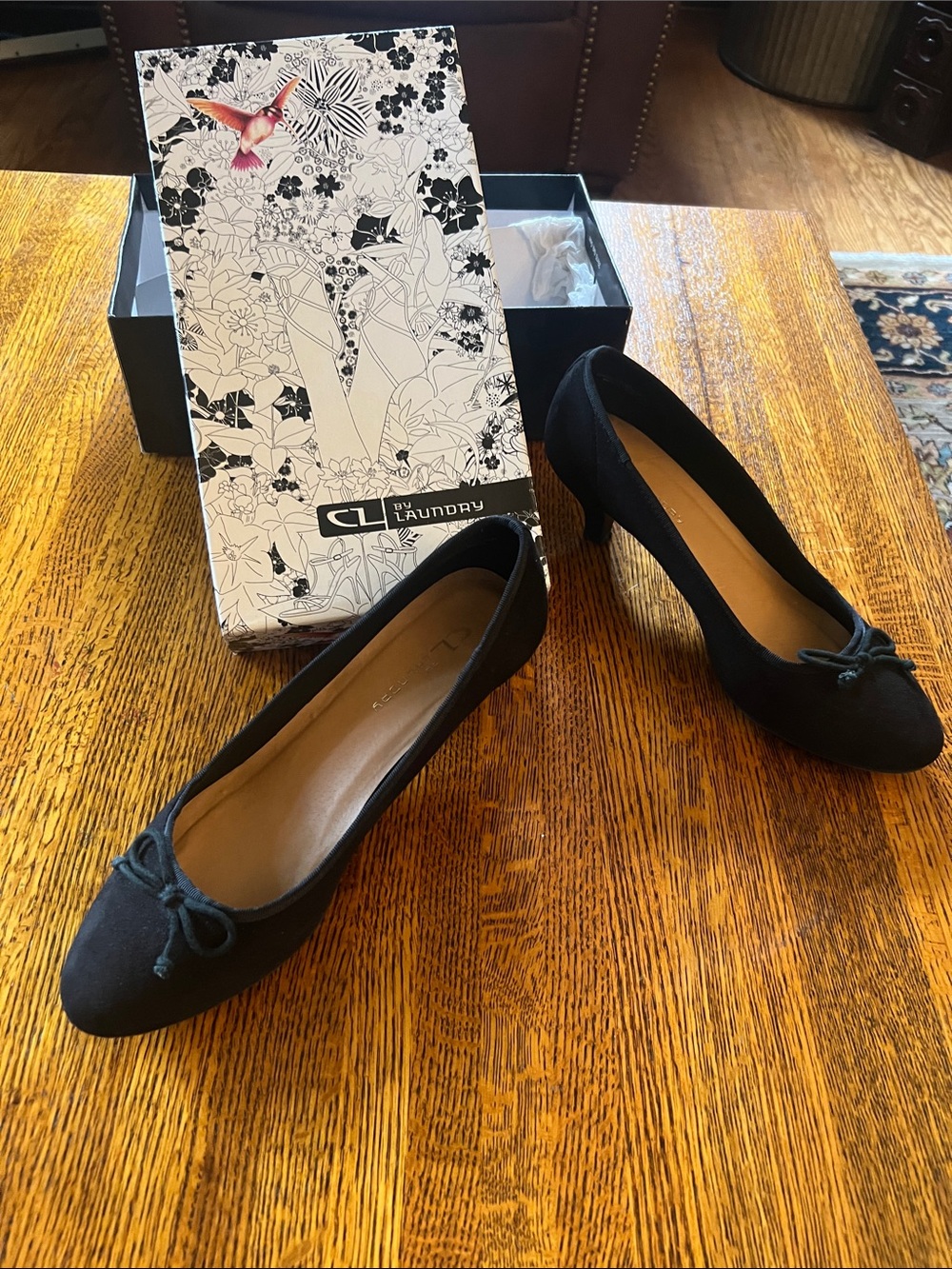CL by Laundry Black Suede Bow Heel Pumps